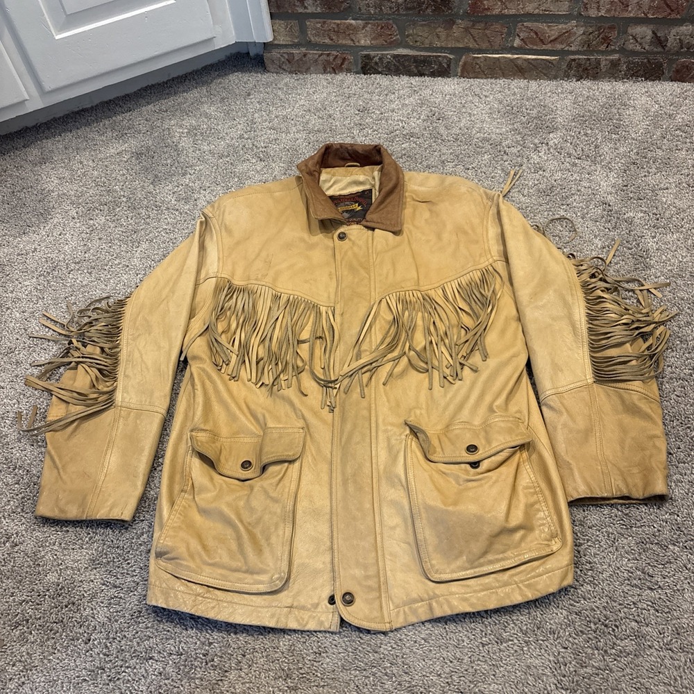 Wilsons Men's Tan Adventure Bound Fringe Western Cowboy Jacket Size Large Rare